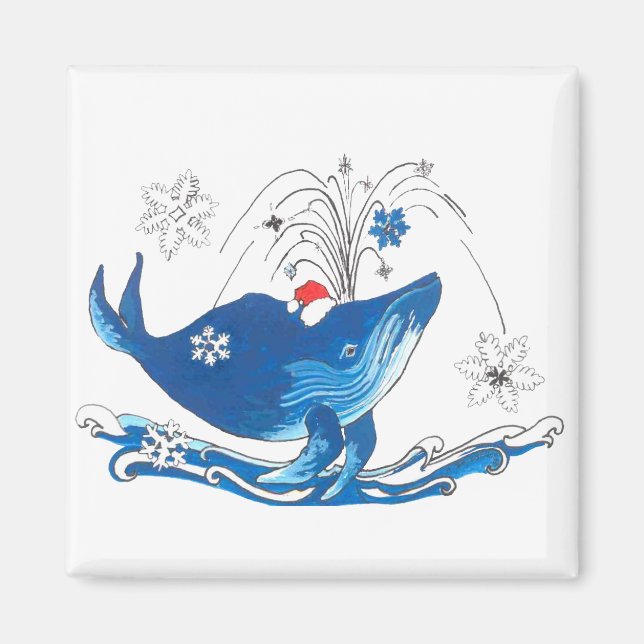 Íman Baleia-de-Natal-jubarte com Santas Hat Snowflake (Frente)