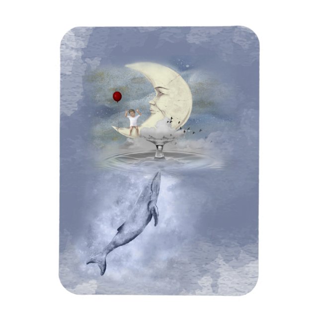 Íman Baleia e Lua Azuis e Bonita, fantasia (Vertical)