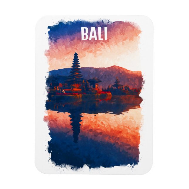 Íman Bali Indonesia Ulun Danu Beratan Watercolor (Vertical)