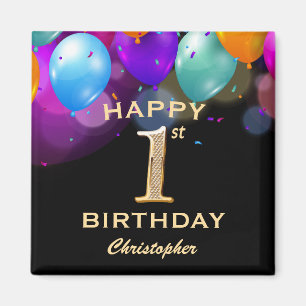 Íman Balões Dourados e Pretos do Partido primeiro aniv