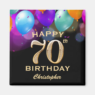 Íman Balões Festa de aniversário preto e Dourado