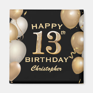 Íman Balões Festa de aniversário preto e Dourado