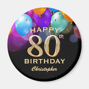 Íman Balões Festa de aniversário preto e Dourado