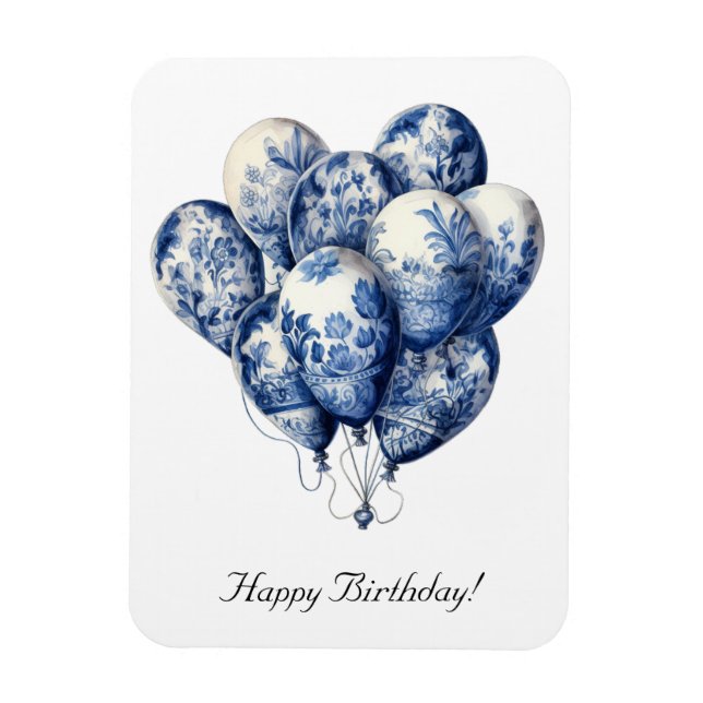 Íman Balões no Azul Delft, personalizáveis (Vertical)