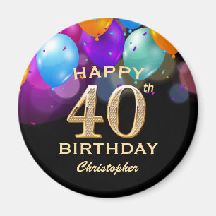 Íman Balões Pretos e Dourados do Partido aniversário 