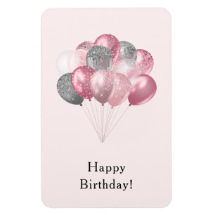 Íman Balões-reluzente rosa e prata feliz aniversário