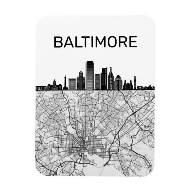 Íman Baltimore Maryland City Skyline with Map (Vertical)