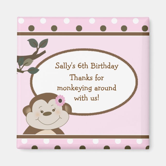 Íman Bambino Cute Monkey Pink Favor BIrthday Magnet (Frente)