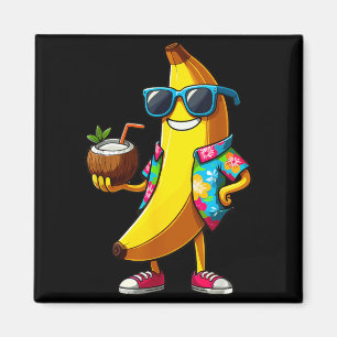 Íman Banana Usando Óculos de Sol Bebendo Coco Verão