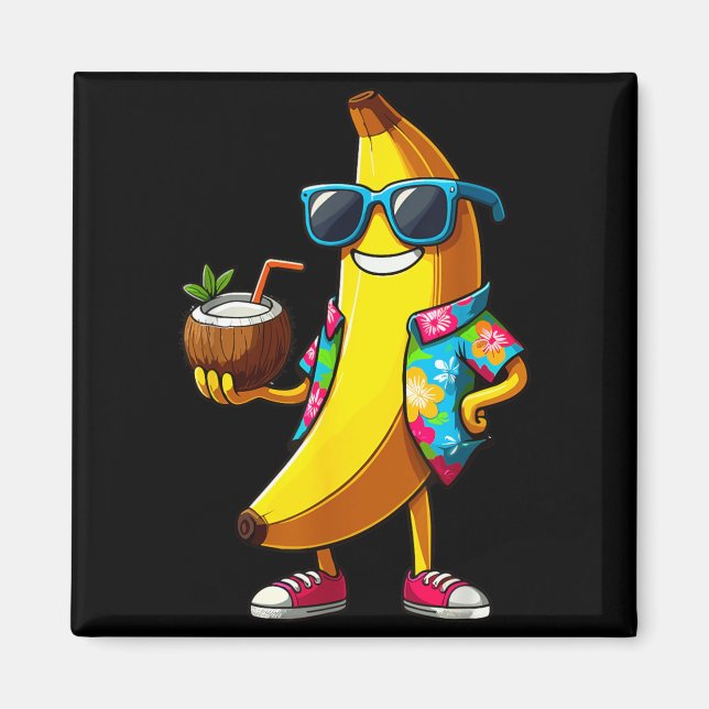 Íman Banana Usando Óculos de Sol Bebendo Coco Verão (Frente)