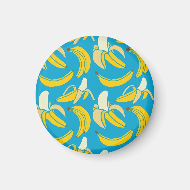 Íman Bananas amarelas, padrão de fundo azul (Frente)