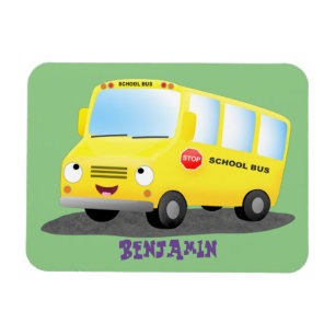 Íman Banda branca e feliz de ônibus escolar amarelo