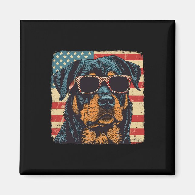 Íman Bandeira Americana 4 De Julho De Rottweiler (Frente)