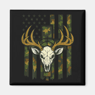Íman Bandeira Americana Camuflada Crânio de Alce Caça d