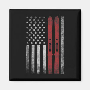 Íman Bandeira Americana E Esquis. Esportes De Inverno D