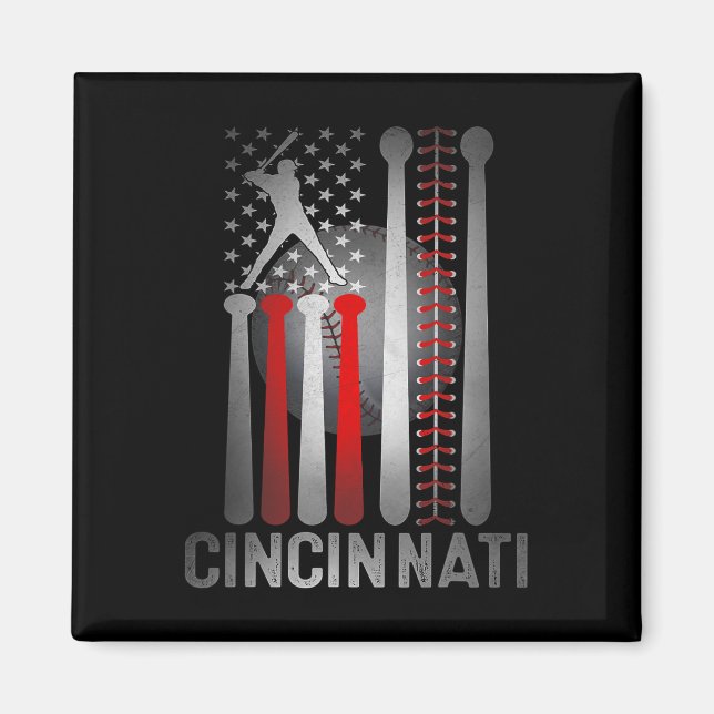 Íman Bandeira Americana Retro Cincinnati Distressed Bas (Frente)