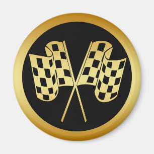 ÍMAN BANDEIRA CHECKERED DOURADO E PRETA