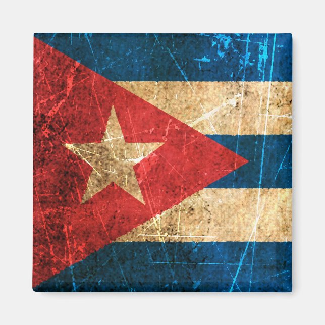 Íman Bandeira Cubana de Vintage Arranhada e Vestida (Frente)