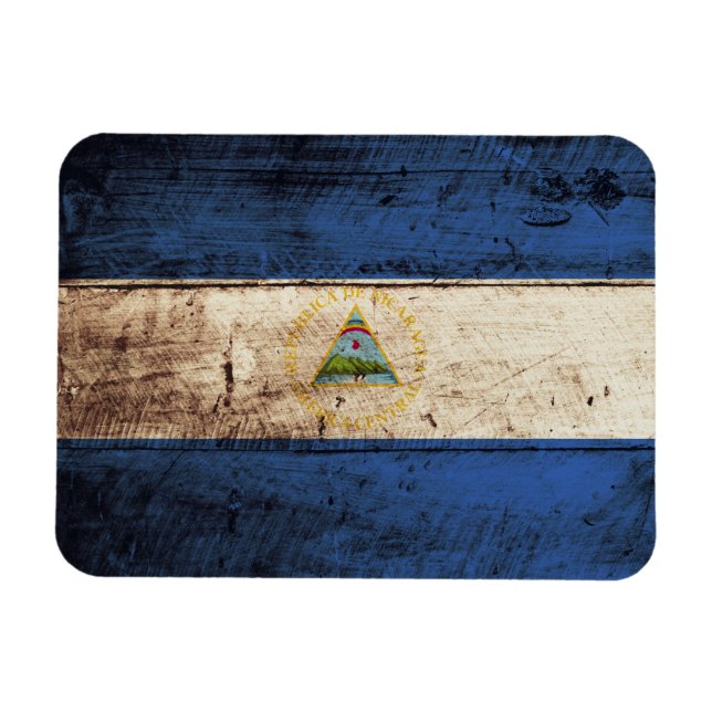 Íman Bandeira da Nicarágua em grão velho de madeira (Horizontal)