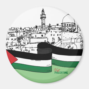 Íman Bandeira da Palestina e casas antigas feitas à mão