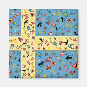 Íman Bandeira da Suecia com ícones de cultura