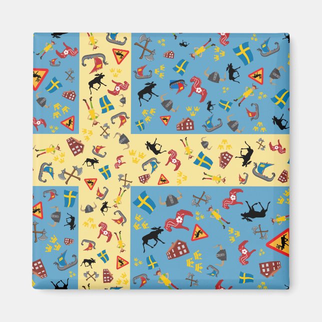 Íman Bandeira da Suecia com ícones de cultura (Frente)
