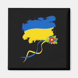 Íman Bandeira da Ucrânia Com Flores Folclóricas Orgulho