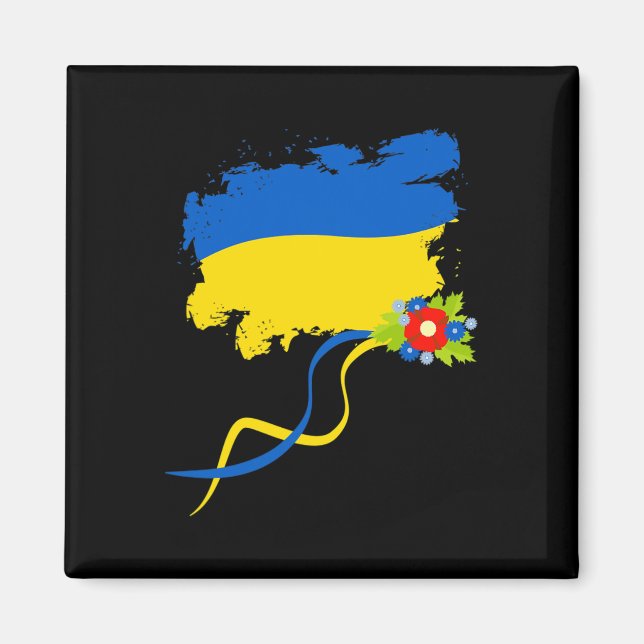 Íman Bandeira da Ucrânia Com Flores Folclóricas Orgulho (Frente)