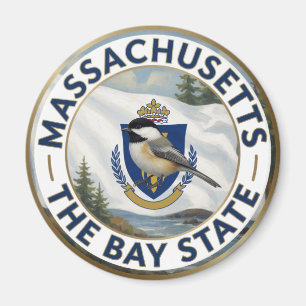 Íman 🌊 Bandeira de Massachusetts e Chickadee-de-capo-p