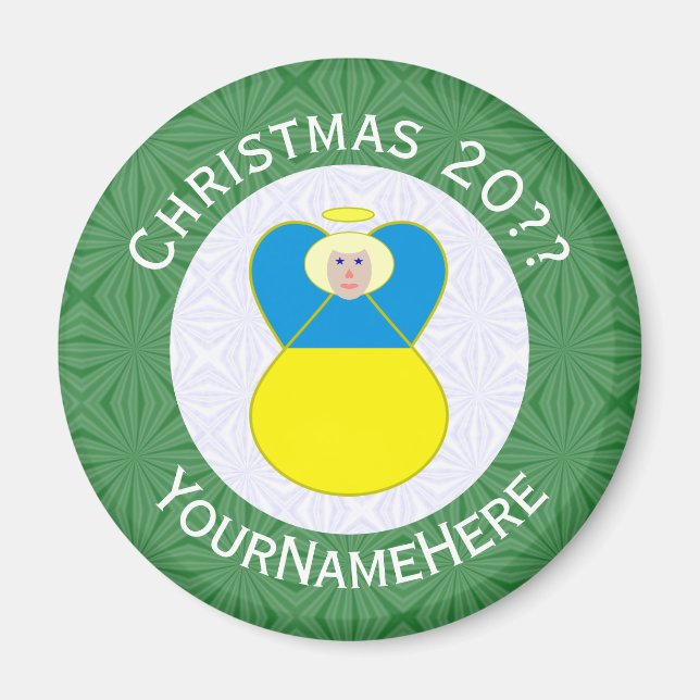 Íman Bandeira de Natal do Anjo Ucraniano com Texto Pers (Frente)