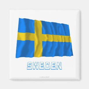 Íman Bandeira de ondulação da suecia com nome