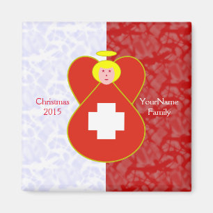 Íman Bandeira do Anjo Suíço em Vermelho e Branco Person