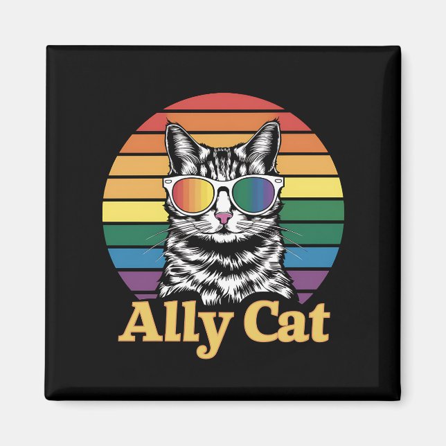 Íman Bandeira do Arco-íris LGBT Gato Aliado Presente LG (Frente)
