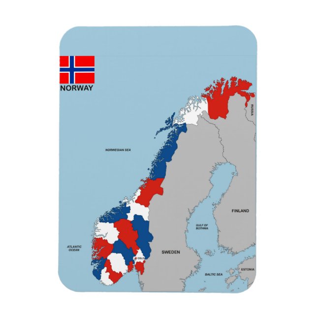 Íman bandeira do mapa político do país da noruega (Vertical)
