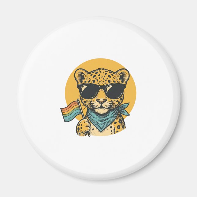 Íman Bandeira do Orgulho do Leopardo Arco-íris Design V (Frente)