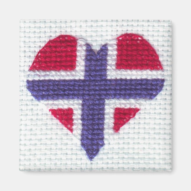Íman Bandeira Norueguesa Heart Cross Stitch Nordic Noru (Frente)