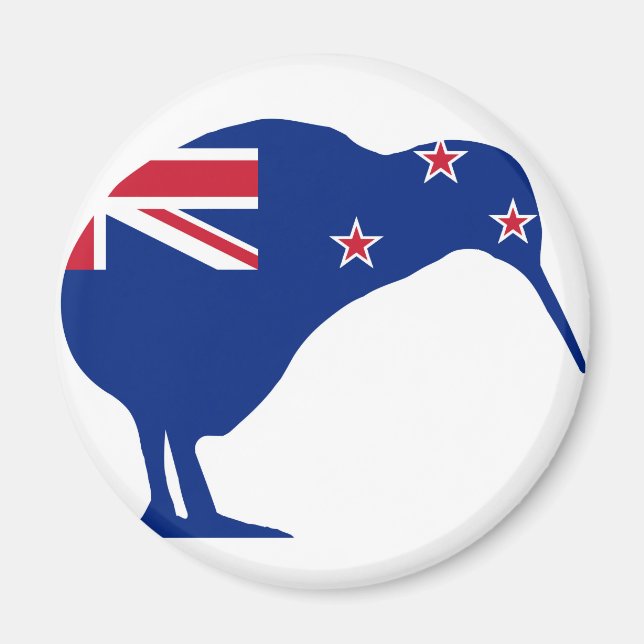 Íman Bandeira Nova Zelândia com a SIlhouette de Kiwi (Frente)