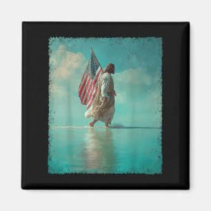 Íman Bandeira Patriótica Americana Jesus Andando na Águ
