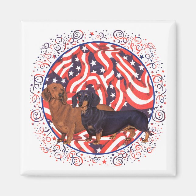 Íman Bandeira Patriótica de Dachshunds (Frente)