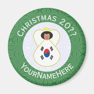 Íman Bandeira Sul-Coreana Anjo de Natal Personalizado
