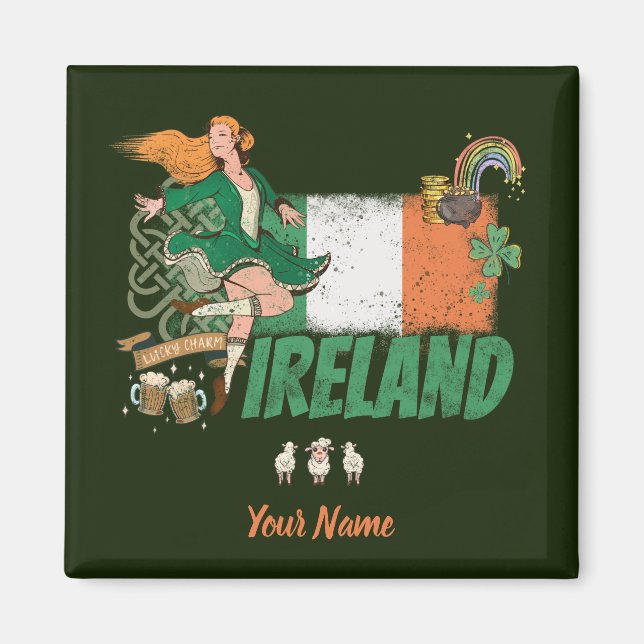 Íman Bandeira vintage da Irlanda souvenir do Dia de São (Frente)