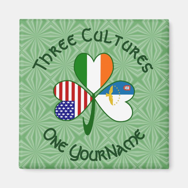 Íman Bandeiras Açores Irlanda EUA Trevo Seu Nome (Frente)