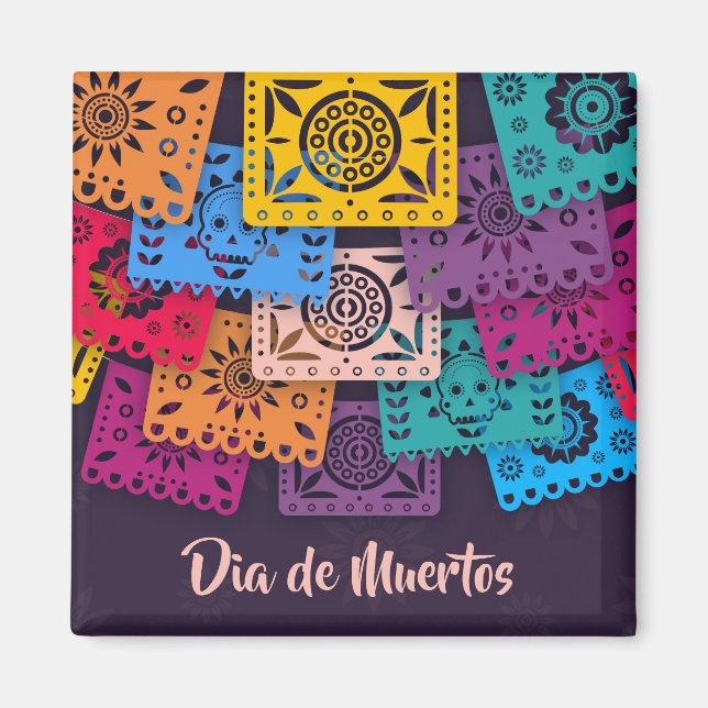 Íman Bandeiras Coloridas do Dia de Muertos | Magnet (Frente)