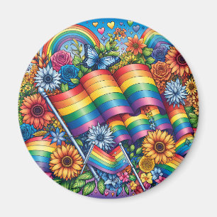 Íman Bandeiras do Orgulho LGBTQIA+, Arco-íris, Flores