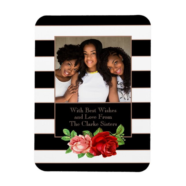 Íman Bandeja Bronze Preta e Branca Floral - Foto Person (Vertical)