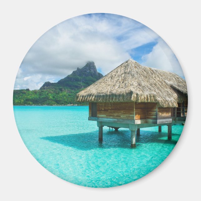 Íman Bangalô sobre-água, ímã redondo Bora Bora Bora (Frente)