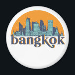 Íman Bangkok Tailândia Retro City Skyline Cityscape Art<br><div class="desc">Design com lindas linhas do horizonte, atração turística e arte de paisagem urbana, arranha-céu Legal e ilustração da silhueta de construção para turistas e viajantes. Perfeito como lembrança para trazer de volta para casa quando viaja pelo mundo. Guarde a memória do seu viagem e as suas férias com a família...</div>