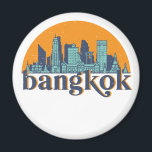 Íman Bangkok Tailândia Retro City Skyline Cityscape Art<br><div class="desc">Design com lindas linhas do horizonte, atração turística e arte de paisagem urbana, arranha-céu Legal e ilustração da silhueta de construção para turistas e viajantes. Perfeito como lembrança para trazer de volta para casa quando viaja pelo mundo. Guarde a memória do seu viagem e as suas férias com a família...</div>