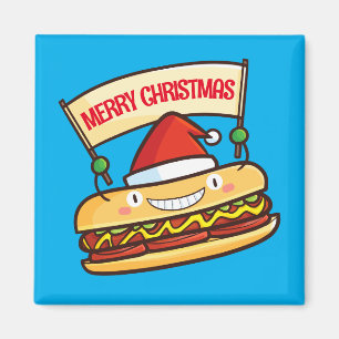 Íman Banner personalizável de hotdog de Natal bonito