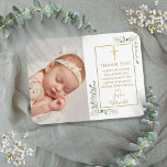 Íman Baptism Christening Greenery Foto Muito Obrigado<br><div class="desc">Dourada assinatura batismo batizando obrigado de fotografia seu imã. Personalize com sua foto e seu obrigado especial de batismo ou batizante sua mensagem em letras chic gold neste moderno design elegante. Projetado por Thisnotme©</div>